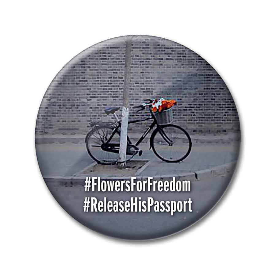 Ai Weiwei Bicycle Flowers for Freedom 2.25 inch Pin
