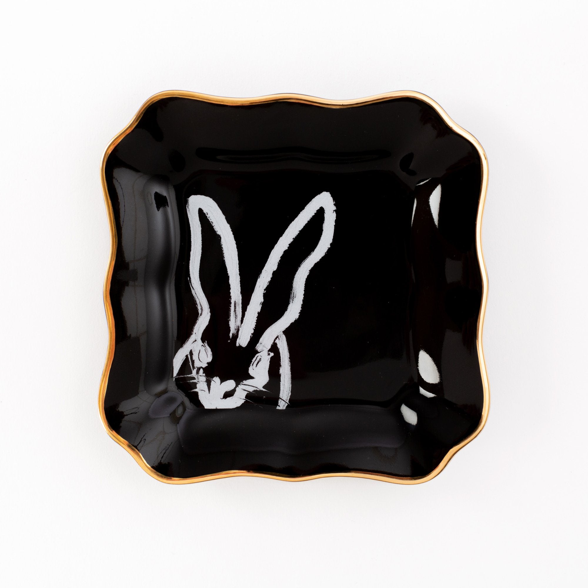 Bunny Portrait Plates: Black with Gold