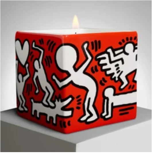 Haring - White Dancing on Red Scented Candle